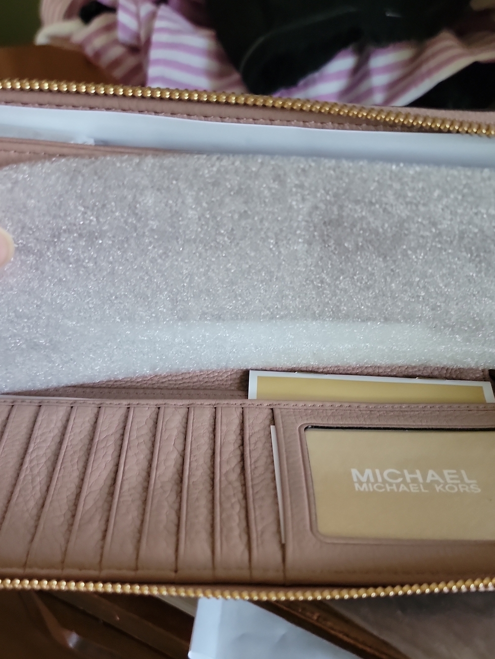 Michael Kors Fawn/Pale Pink Zip-Around Wallet with Gold Logo - Picture 6 of 10